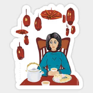 Lady in chinese restaurant Sticker